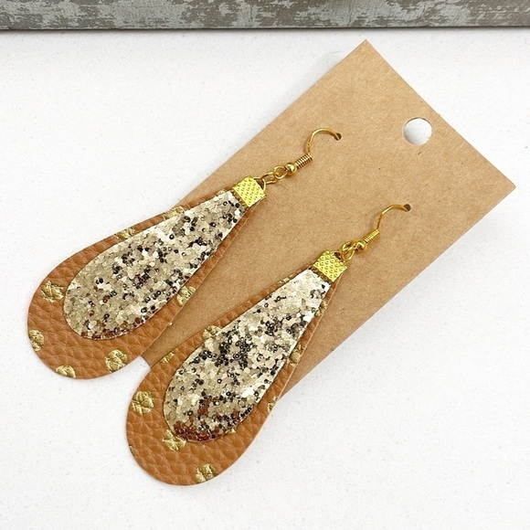 Sequin polkadot print teardrop hand made earrings - Picture 1 of 2